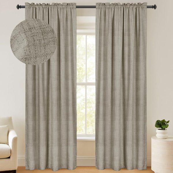 100% Blackout Shield Linen Blackout Curtains 84 Inches Long 2 Panels Set, Blackout Curtains for Bedroom, Thermal Insulated Rod Pocket Window Curtains & Drapes Living Room, 50W X 84L, Beige