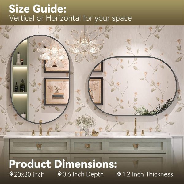 Black Oval Mirror for Bathroom Vanity 20x30 Inch, Matte Black Bathroom Mirrors for Wall Metal Frame, Wall Mounted Mirror for Bedroom Living Room Wall Decor Hang Vertical and Horizontal