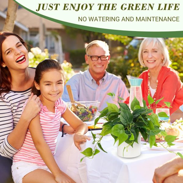 Faux Plants Indoor with Ceramic Pots, Artificial Small Fake Plants with Pothos for Home Decor Fake Potted Plant for Living Room Shelf Home Office Decor（White Ceramic Pot）