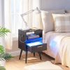Nightstand with Charging Station and LED Lights, Night Stands with Drawer, End Bedside Table with USB Ports & Outlets, Side Table for Bedroom, LED Nightstands, for Bedroom, Black BB01UDBZ01