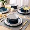 Ceramic Dinnerware Sets for 4,12 -Piece Double Color Stoneware Plates and Bowls Set,Chip and Crack Resistant | Dishwasher & Microwave Safe Dishes Set,Service for 4 -White &Blue