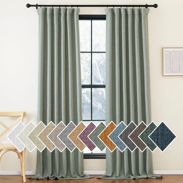 Faux Linen Curtains 90 inches Long for Doorway, Pinch Pleated Thick Room Darkening Window Treatments Noise Reducing Privacy for Living Room/Bedroom, Natural, W34 x L90, 2 Panels
