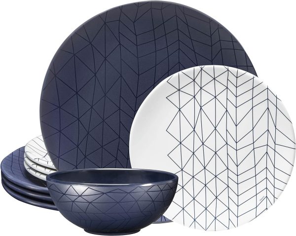 815yxh1F2IL._AC_SL1500 12 Piece Melamine Dinnerware Set - Durable, Dishwasher Safe Blue Plates and Bowls - Dining, Parties, Camping Dish Set Blue Planet Collection