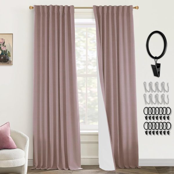 108 Inch Long Blackout Curtains & Drapes for Track System Pleated with Hooks Rings 2 Panels Set,Linen Black Out Back Tab 9FT Ceiling to Floor Length Curtains for Living Room,Cream Ivory