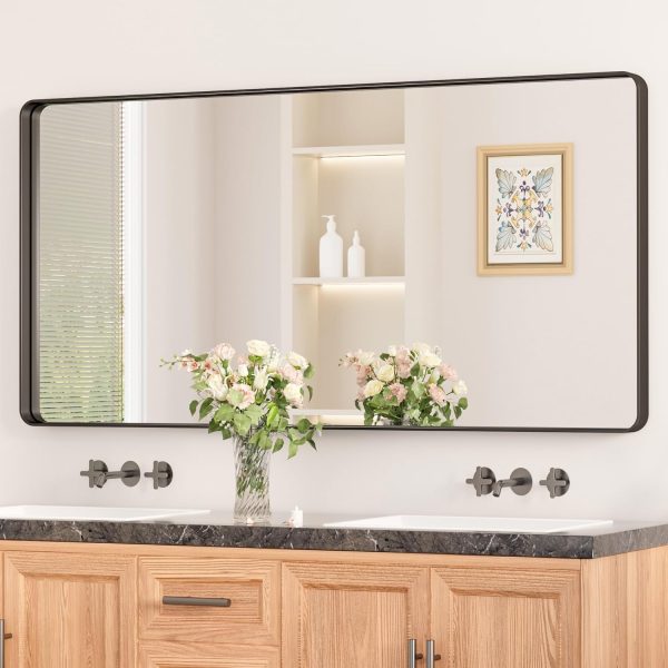 8169xRtritL._AC_SL1500 Black Metal Framed Bathroom Mirrors for Wall, 20 x 30 Inch Rounded Rectangle Bathroom Vanity Mirror, Matte Black Farmhouse Mirror with Seamless Frame, HD Tempered Glass(Horizontal/Vertical)
