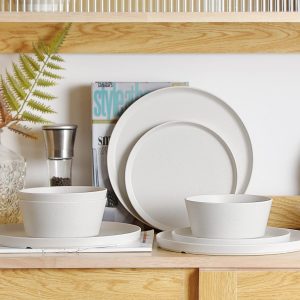 12Pcs Melamine Dinnerware Set, White Dinnerware Set Indoor and Outdoor Use Plates and Bowls Sets For 4 Dishes Camping Dishwasher Safe BPA Free(Sage White)