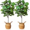 Artificial Fiddle Leaf Fig Tree 37" Fake Potted Ficus Lyrata Plant with Handmade Seagrass Basket, Perfect Faux Plants Home Décor for Indoor Outdoor Office Porch Balcony Bedroom Bathroom Gift