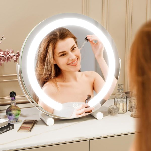 817-fU5CSQL._AC_SL1500 13 Inch Vanity Mirror with Lights, LED Makeup Mirror for Bedroom Makeup, Light up Mirror Smart Touch Control 3 Colors Dimmable, 360 Rotation (White)