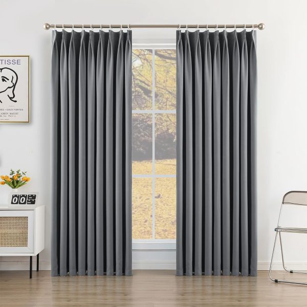 8187aFoNKWL._AC_SL1500 Pure White Pinch Pleat Curtain 52" W x 63" L Solid Thermal Insulated 50% Blackout Patio Door Curtain Panel Drape for Traverse Rod and Track with Tieback, (One Panel)