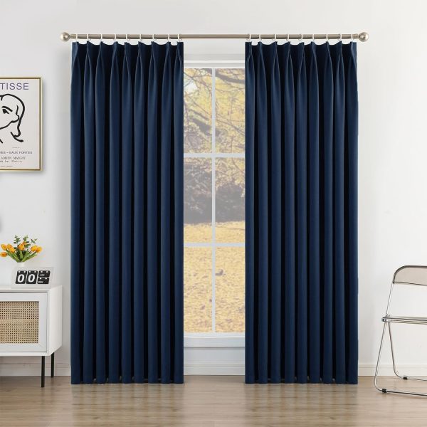 8188Du6pZcL._AC_SL1500 Pure White Pinch Pleat Curtain 52" W x 63" L Solid Thermal Insulated 50% Blackout Patio Door Curtain Panel Drape for Traverse Rod and Track with Tieback, (One Panel)