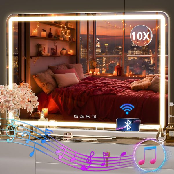 818v_ZTcDnL._AC_SL1500 Vanity Mirror with Lights, 10"×12" LED Makeup Mirror, Lighted Makeup Mirror with Lights, Smart Touch Control Dimmable 3 Modes Light 360°Rotation White