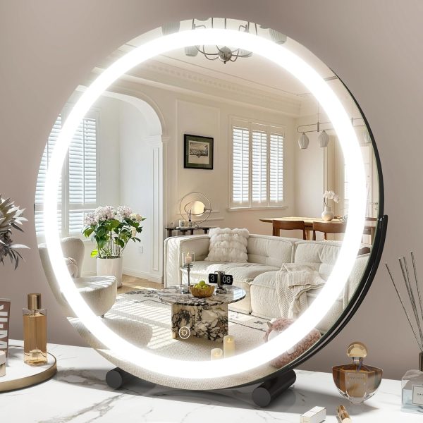 819J7UCAIlL._AC_SL1500 13 Inch Vanity Mirror with Lights, LED Makeup Mirror for Bedroom Makeup, Light up Mirror Smart Touch Control 3 Colors Dimmable, 360 Rotation (White)
