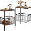 819LPdTwAVL._AC_SL1500 Tall Side End Table,Nightstands Shelf Storage Organizer with Versatile Metal Basket for Telephone Entryway/Living Room/Bedroom/Kitchen,31" H, 1 Set, Rustic Brown