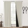 Blackout Curtains 96 Inches Long 2 Panel Set for Living Room,Black Out Room Darkening Thermal Pleated Back Tab Hooks Rings Pleat 8 FT Track Ceiling to Floor Length Curtains for Bedroom Window,Cream