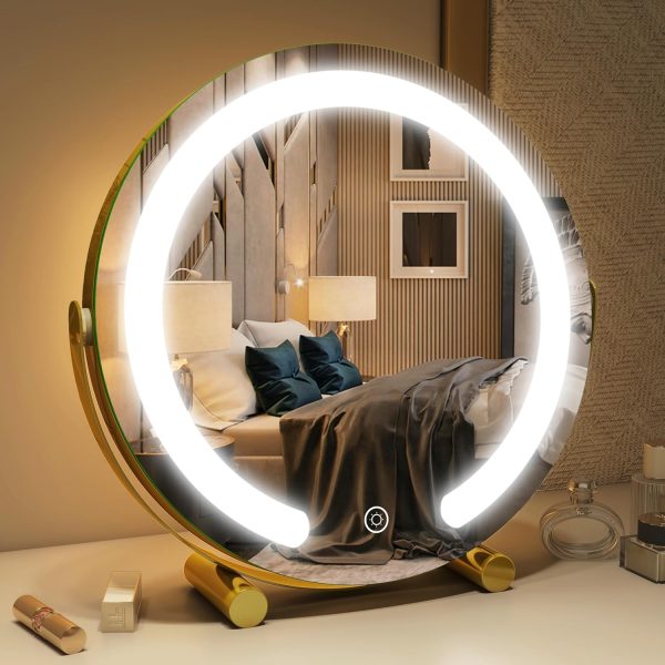 81A_8rl6Z9L._AC_SL1500 13 Inch Vanity Mirror with Lights, LED Makeup Mirror for Bedroom Makeup, Light up Mirror Smart Touch Control 3 Colors Dimmable, 360 Rotation (White)