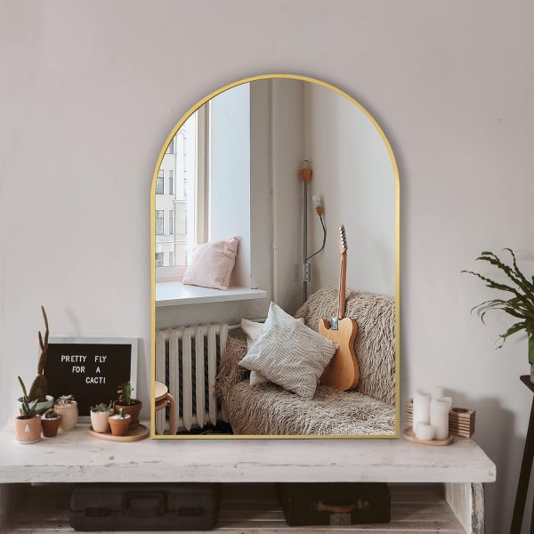 81AoxzEwj-L._AC_SL1500 Arched Wall Mirror for Bathroom,Mirrors for Wall,24''x36'',Vanity Mirror for Bedroom Dresser, Entryway, Living Room, Metal Frame (36''x24'',Gold)