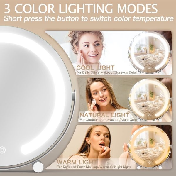 81AuBk7VoWL._AC_SL1500 13 Inch Vanity Mirror with Lights, LED Makeup Mirror for Bedroom Makeup, Light up Mirror Smart Touch Control 3 Colors Dimmable, 360 Rotation (White)