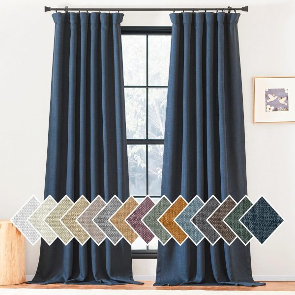 Faux Linen Curtains 90 inches Long for Doorway, Pinch Pleated Thick Room Darkening Window Treatments Noise Reducing Privacy for Living Room/Bedroom, Natural, W34 x L90, 2 Panels