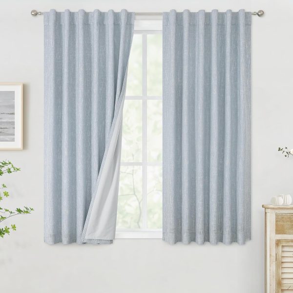 81BWhQnHKYL._AC_SL1500 Chambray Blue Full Blackout Curtains 84 inch for Bedroom Living Room Darkening Soundproof Window Panels Thermal Insulated Rod Pocket Back Tab Grayish Blue Drapes 2 Panels 50" Wx84 L