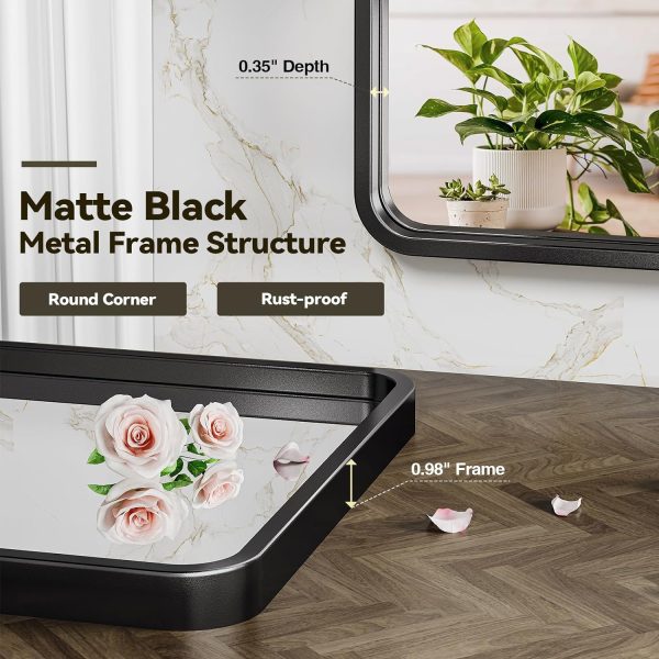 Black Bathroom Mirror for Wall, 20 x 28 Inch Rectangluar Black Metal Framed Mirror, Modern Wall Mounted Vanity Mirror for Bathroom, Vertical or Horizontal