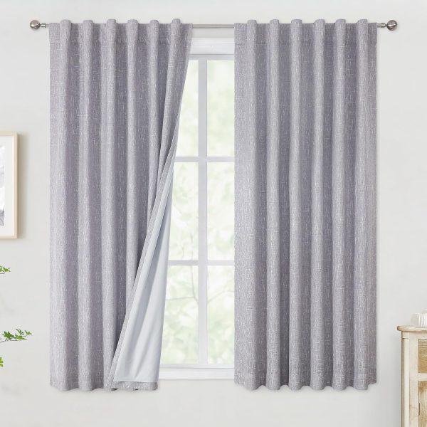 81CJ24dpV3L._AC_SL1500 Chambray Blue Full Blackout Curtains 84 inch for Bedroom Living Room Darkening Soundproof Window Panels Thermal Insulated Rod Pocket Back Tab Grayish Blue Drapes 2 Panels 50" Wx84 L
