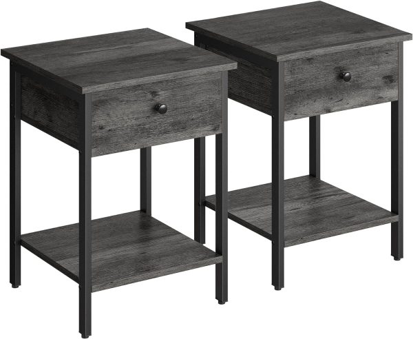 Bedside Table with Drawer, Side Table, End Table, for Bedroom, Office, Industrial, Camel Brown and Black ULET055B50