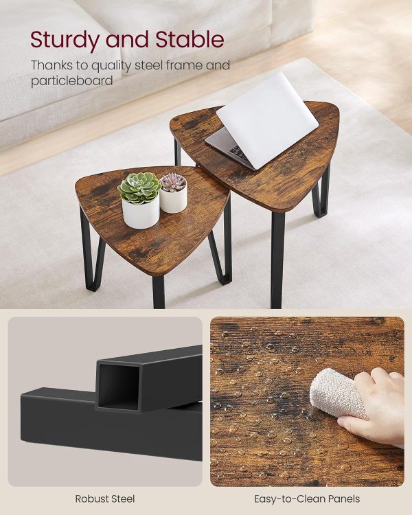 81FaGkfsWhL._AC_SL1500 Nesting Coffee Tables, End Tables Set of 2 for Living Room Bedroom, Industrial Small Stacking Side Tables with Metal Frame for Couch, Rustic Brown and Black ULET013B01