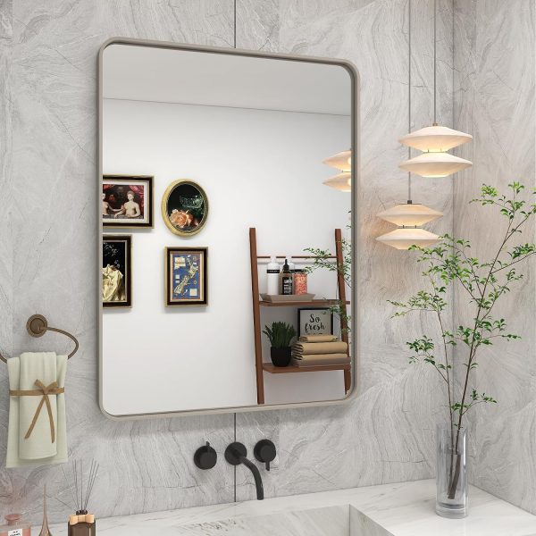 81Fg9ChTxsL._AC_SL1500 20x30 Silver Bathroom Mirror, Silver Wall Mirror for Vanity, Brushed Metal Framed Rectangle Mirror, Anti-Rust, Brushed Nickel,Shatterproof, Round Corners(Horizontally/Vertically)