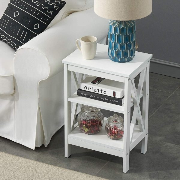 81GdzAdAf4L._AC_SL1500 Nightstand Sofa Side Table with 3-Tier Storage Shelf for Living Room, Bedroom, Stable Steel Frame, Easy Assembly, End, White