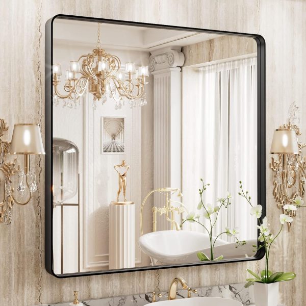 81H0wfqE0AL._AC_SL1500 22x30 Inch Bronze Bathroom Mirror for Vanity, Brushed Bronze Metal Frame Mirror for Wall, Rounded Rectangle Bronze Frame Mirror with Tempered Glass, Anti-Rust (Horizontal/Vertical)