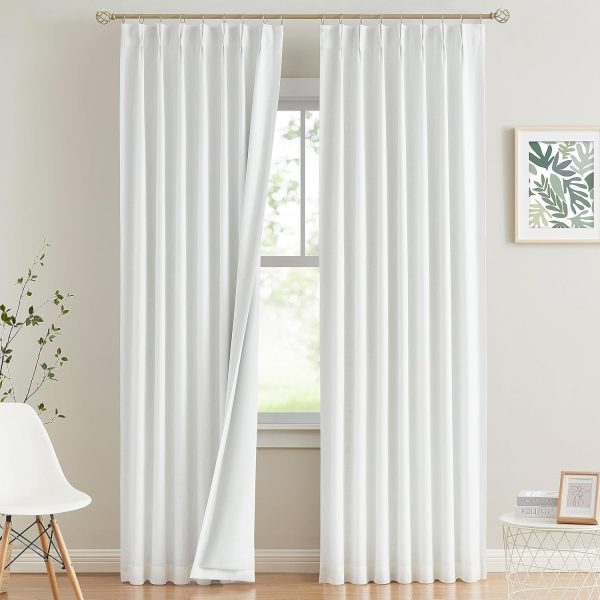 Natural Full Blackout Curtains Linen Blended Darkening Window Curtains 84 inch for Living Room Bedroom Thermal Insulated Pinch Pleat Drapes with Hooks 2 Panel 40"Wx84"L