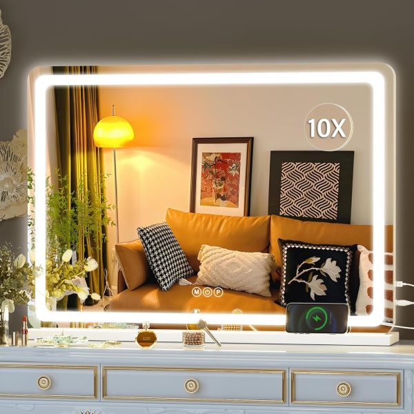 81IE_uZkL._AC_SL1500 Vanity Mirror with Lights, 10"×12" LED Makeup Mirror, Lighted Makeup Mirror with Lights, Smart Touch Control Dimmable 3 Modes Light 360°Rotation White
