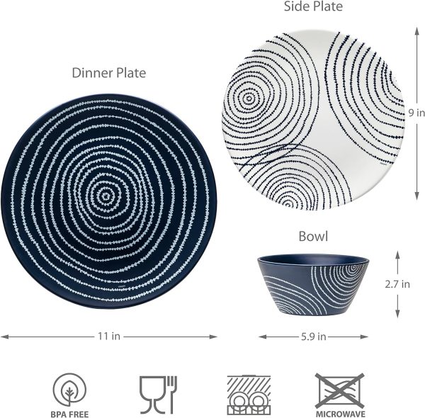 81IH7DLOtDL._AC_SL1500 12 Piece Melamine Dinnerware Set - Durable, Dishwasher Safe Blue Plates and Bowls - Dining, Parties, Camping Dish Set Blue Planet Collection