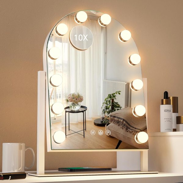 81JkAnjxTML._AC_SL1500 Makeup Mirror with Lights, Vanity Mirror with Lights, Lighted Makeup Mirror, 3 Color Modes, Dimmable Light,360° Rotation
