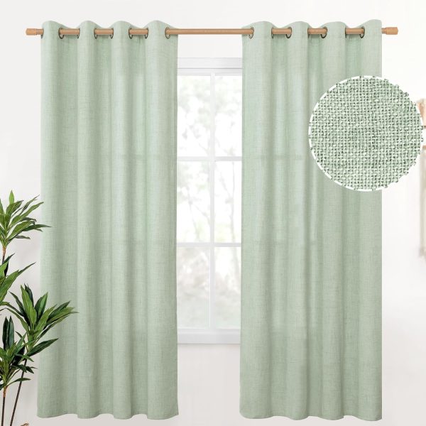Natural Linen Curtains 63 Inch Length 2 Panels Bronze Grommet Linen Textured Short Window Drapes Light Filtering for Living Room Bedroom, 52 X 63 Inch