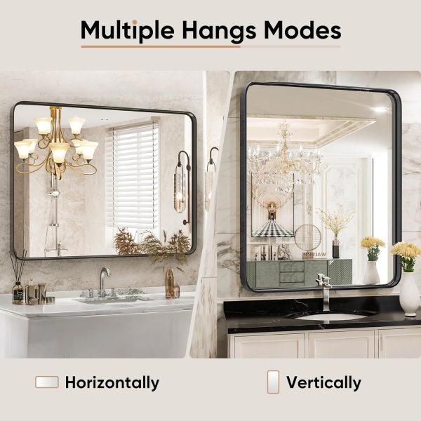 81NpQAfOdaL._AC_SL1500 Black Metal Framed Vanity Rounded Rectangle Bathroom Mirrors for Over Sink Wall, 30x22 Inch Matte Large Mirror, Modern Decorative for Restroom, Farmhouse, Horizontally or Vertically Hanging