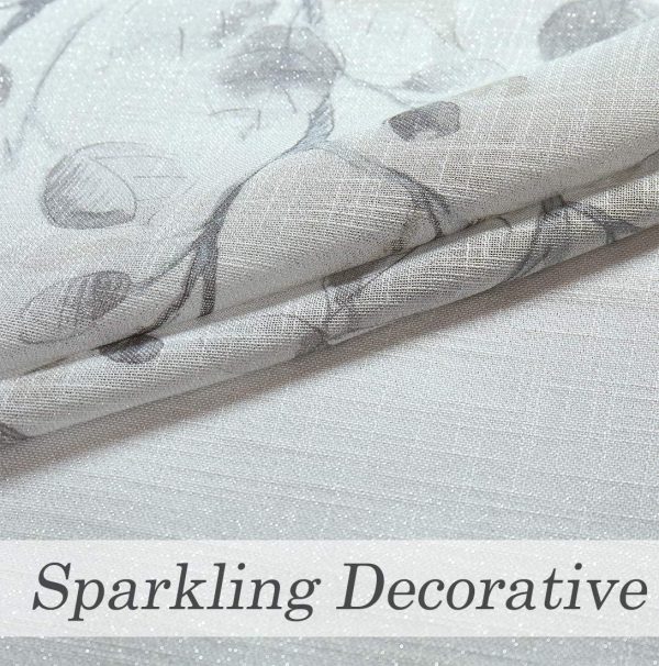 Gray Tan Leaf Floral Print Metallic Sheer Curtain Panels for Autumn Fall Rustic Living Room Bedroom Sparkling Decorative Grommet Top Window Treatment Farmhouse Drape, 40"x84"x2