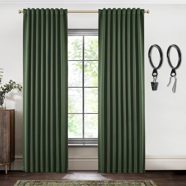 Blackout Curtains 96 Inches Long 2 Panel Set for Living Room,Black Out Room Darkening Thermal Pleated Back Tab Hooks Rings Pleat 8 FT Track Ceiling to Floor Length Curtains for Bedroom Window,Cream