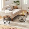 81OqdiH52AL._AC_SL1500 Small Coffee Table Set of 2, Round Coffee Table with Steel Frame, Side End Table for Living Room, Bedroom, Office, Rustic Brown and Black