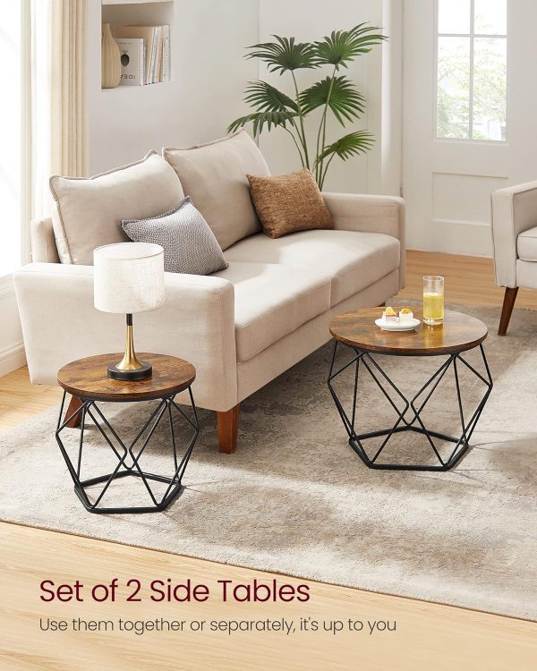 81OqdiH52AL._AC_SL1500 Small Coffee Table Set of 2, Round Coffee Table with Steel Frame, Side End Table for Living Room, Bedroom, Office, Rustic Brown and Black