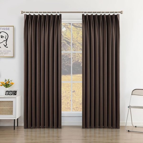 81PTtmc7a6L._AC_SL1500 Pure White Pinch Pleat Curtain 52" W x 63" L Solid Thermal Insulated 50% Blackout Patio Door Curtain Panel Drape for Traverse Rod and Track with Tieback, (One Panel)