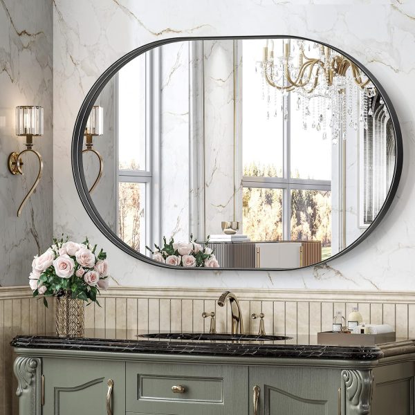 Black Oval Mirror for Bathroom Vanity 20x30 Inch, Matte Black Bathroom Mirrors for Wall Metal Frame, Wall Mounted Mirror for Bedroom Living Room Wall Decor Hang Vertical and Horizontal
