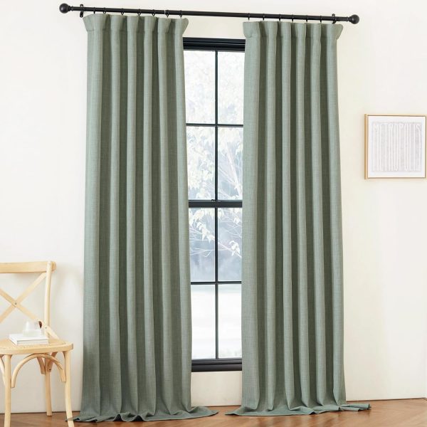 Faux Linen Curtains 90 inches Long for Doorway, Pinch Pleated Thick Room Darkening Window Treatments Noise Reducing Privacy for Living Room/Bedroom, Natural, W34 x L90, 2 Panels