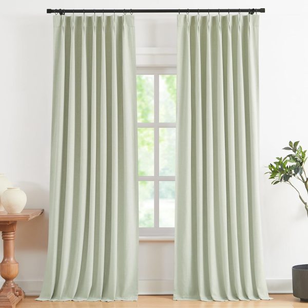 Natural Full Blackout Curtains Linen Blended Darkening Window Curtains 84 inch for Living Room Bedroom Thermal Insulated Pinch Pleat Drapes with Hooks 2 Panel 40"Wx84"L