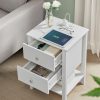 Bamboo Nightstand with Charging Station, Bedside Table with 2 Drawers, Side End Table with Open Shelf, 2 USB-A Ports, 2 AC Outlets, Minimalist, for Bedroom, Cloud White ULET623W01