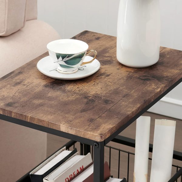 81RbDIiBZEL._AC_SL1500 Tall Side End Table,Nightstands Shelf Storage Organizer with Versatile Metal Basket for Telephone Entryway/Living Room/Bedroom/Kitchen,31" H, 1 Set, Rustic Brown