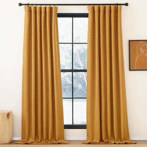 Faux Linen Curtains 90 inches Long for Doorway, Pinch Pleated Thick Room Darkening Window Treatments Noise Reducing Privacy for Living Room/Bedroom, Natural, W34 x L90, 2 Panels