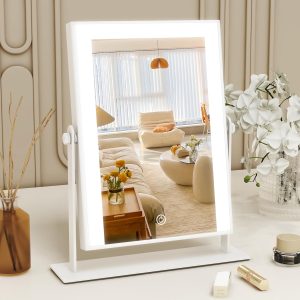 81UA9pqslJL._AC_SL1500 Lighted Makeup Mirror with Light, 9"x11" Vanity Mirror with Lights, Portable Tabletop Cosmetic Make Up Mirror, Smart Touch Control, Dual Power Supply, 360°Rotation