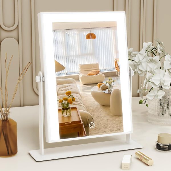 Lighted Makeup Mirror with Light, 9"x11" Vanity Mirror with Lights, Portable Tabletop Cosmetic Make Up Mirror, Smart Touch Control, Dual Power Supply, 360°Rotation