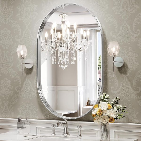 Black Oval Mirror for Bathroom Vanity 20x30 Inch, Matte Black Bathroom Mirrors for Wall Metal Frame, Wall Mounted Mirror for Bedroom Living Room Wall Decor Hang Vertical and Horizontal